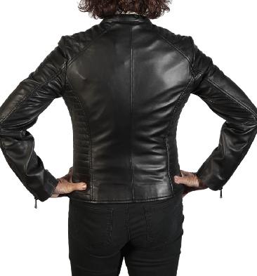 SL110052 - Ladies Black Leather Mini Collar Zip Up Jacket